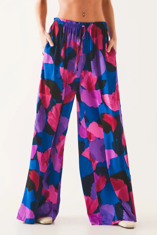 Wide leg pants in purple floral - Pants