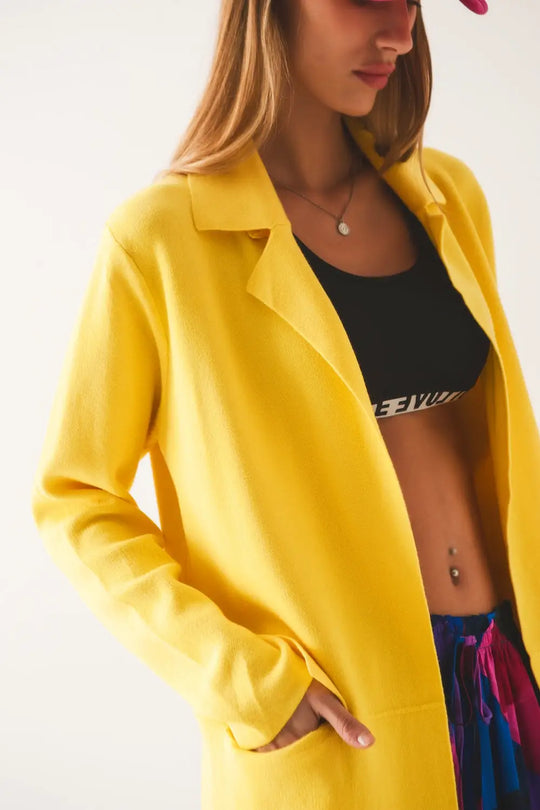 Oversized collar maxi cardigan in yellow - YELLOW / ONE - Cardigans