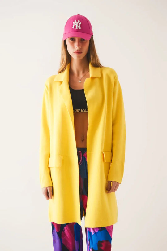 Oversized collar maxi cardigan in yellow - YELLOW / ONE - Cardigans