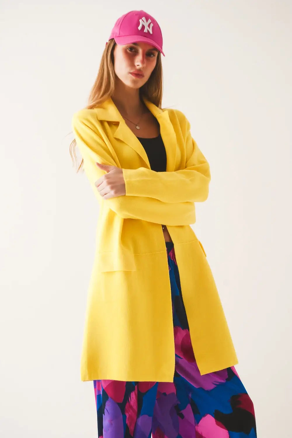 Oversized collar maxi cardigan in yellow - YELLOW / ONE - Cardigans