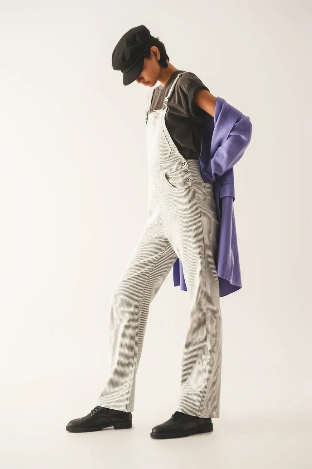 Salopette jumpsuit in grey stripes - Jumpsuits