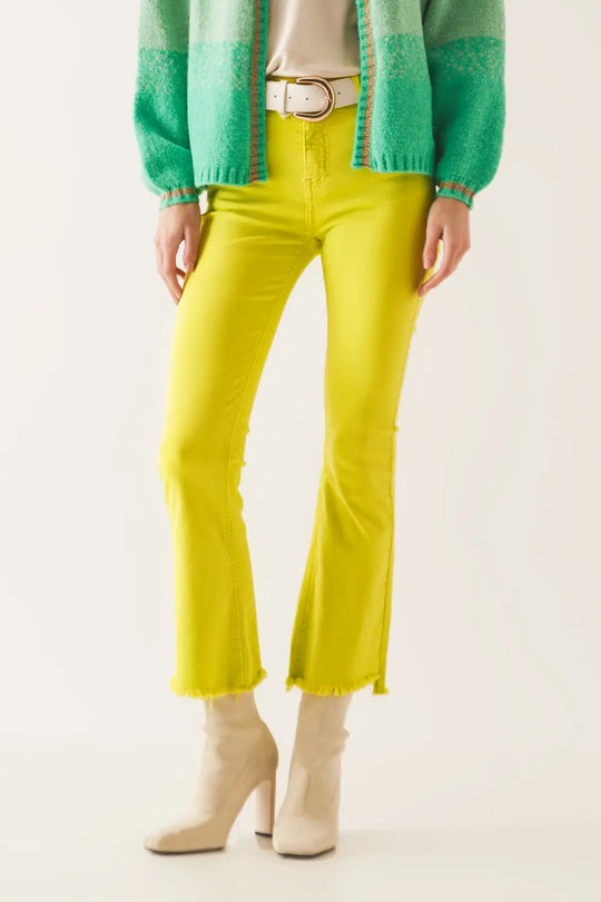 Flare jeans with raw hem edge in yellow - Colored Jeans