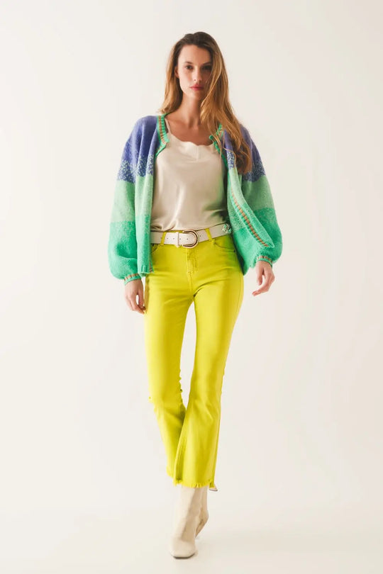 Flare jeans with raw hem edge in yellow - Colored Jeans