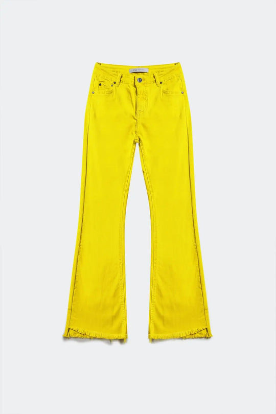 Flare jeans with raw hem edge in yellow - Colored Jeans