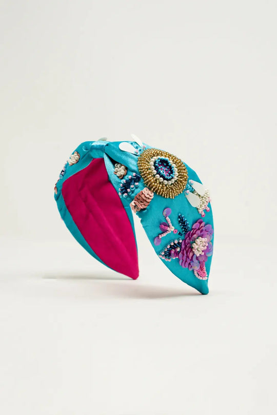Embellished chunky headband in blue - BLUE