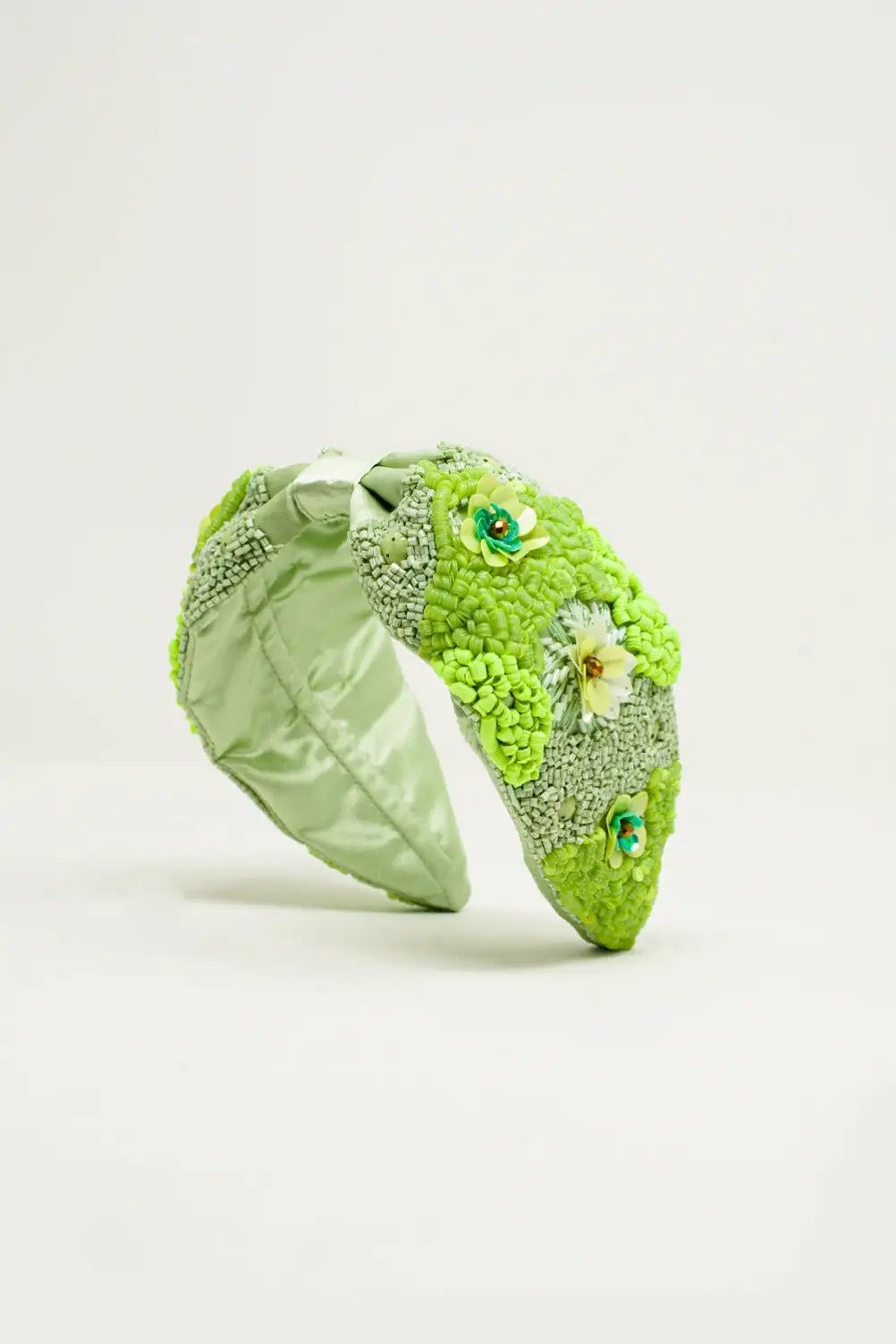 Chunky headband with embellished green flowers - GREEN