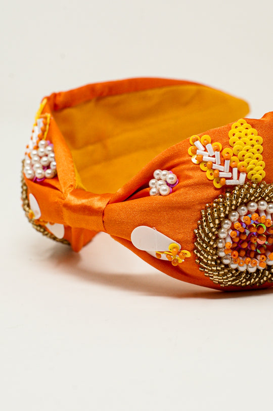 Embellished chunky headband in orange