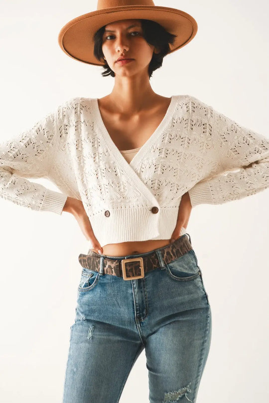Pointelle knitted cardi in cream - Cardigans