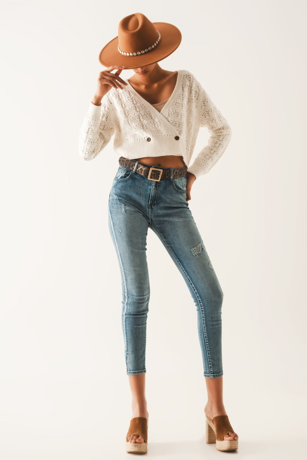 Pointelle knitted cardi in cream
