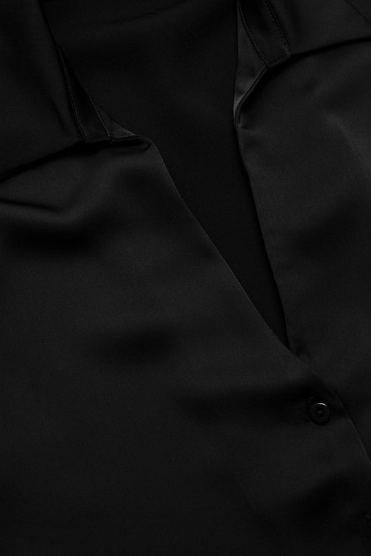 Satin shirt with v neck in black