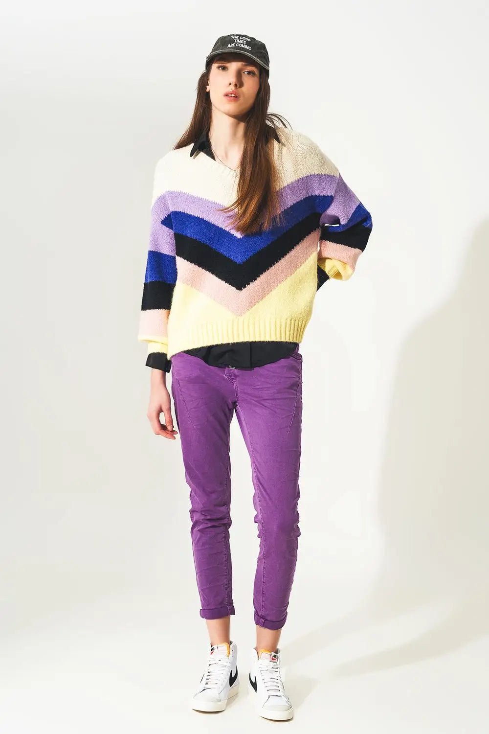 Exposed buttons skinny jeans in purple - Colored Jeans