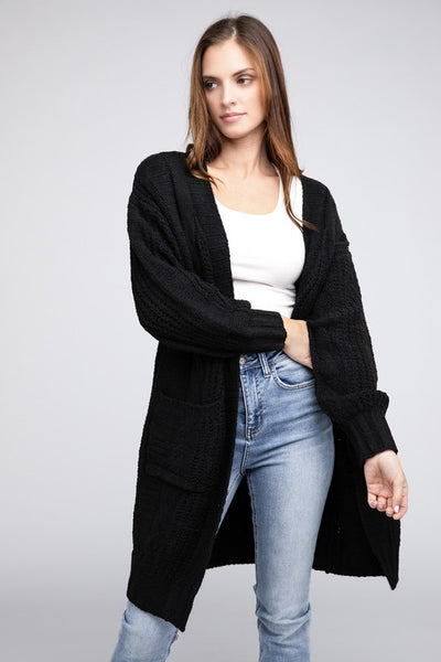 Knitted Open Front Cardigan With Pockets *10 Colors