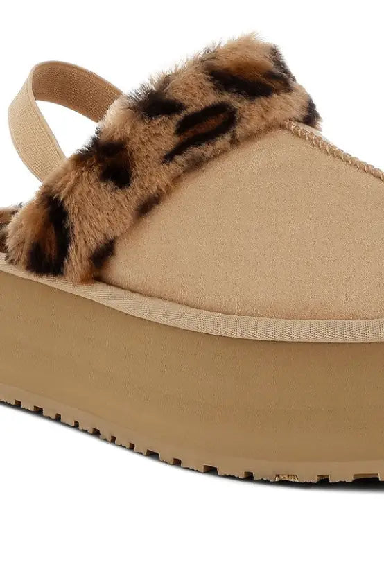 Kutchu Leopard Faux Fur Platform Classic Slingback