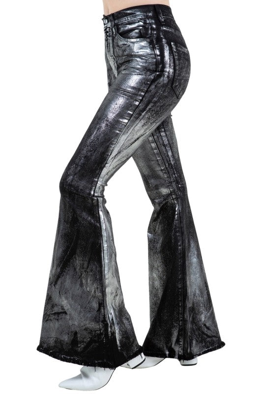 Metallic Bell Bottom Jean Black