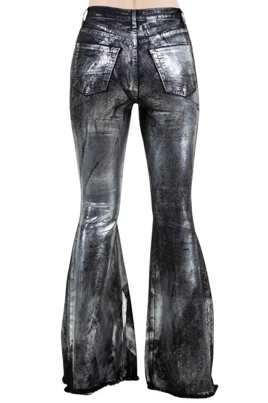 Metallic Bell Bottom Jean Black - Bottoms