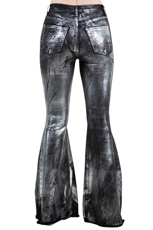 Metallic Bell Bottom Jean Black