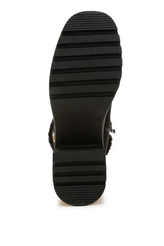 Woolly Faux Fur & Embroidery Detail Boots - Shoes