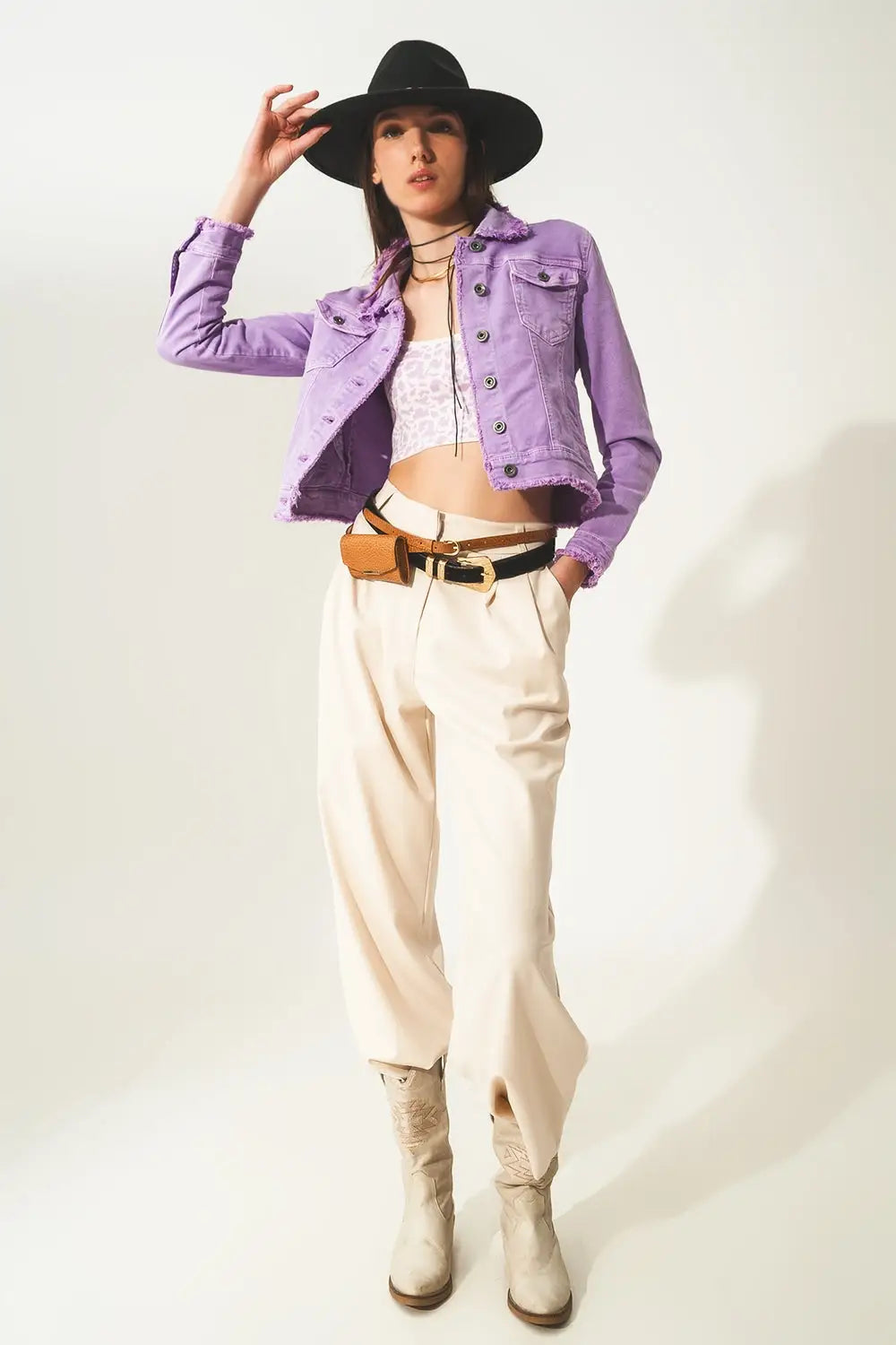 Raw edge denim jacket in purple - Jackets