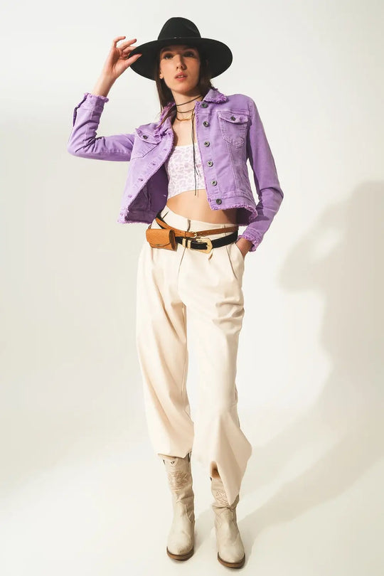 Raw edge denim jacket in purple - Jackets
