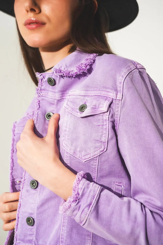 Raw edge denim jacket in purple - Jackets