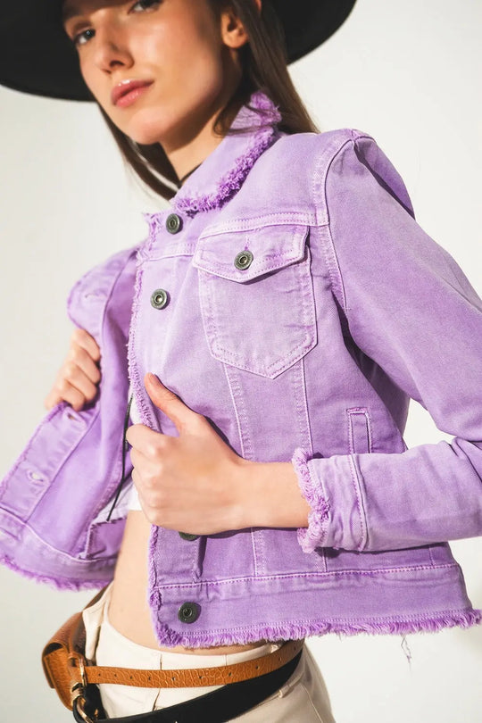 Raw edge denim jacket in purple - Jackets