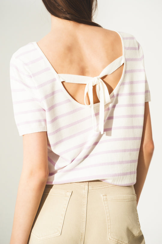 Open back lace up stripes jumper in lilac