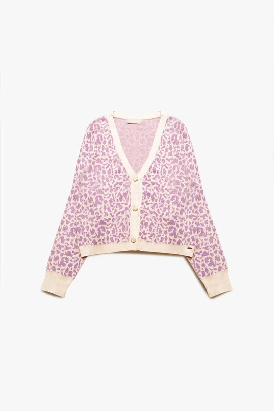 Lightweight knitted cardigan in lilac animal print - Cardigans
