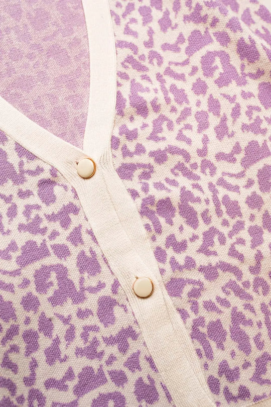 Lightweight knitted cardigan in lilac animal print - Cardigans