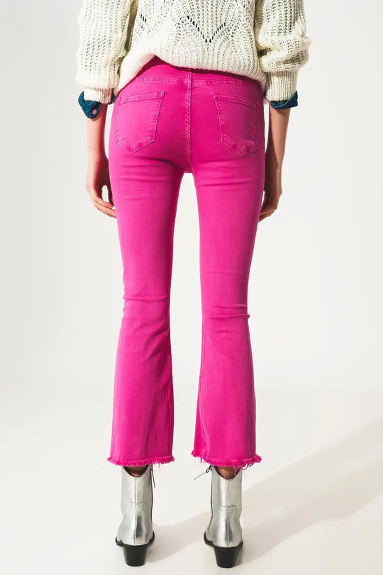 Flare jeans with raw hem edge in fuchsia - Colored Jeans