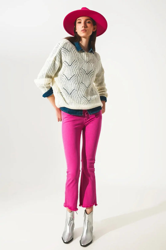 Flare jeans with raw hem edge in fuchsia - Colored Jeans
