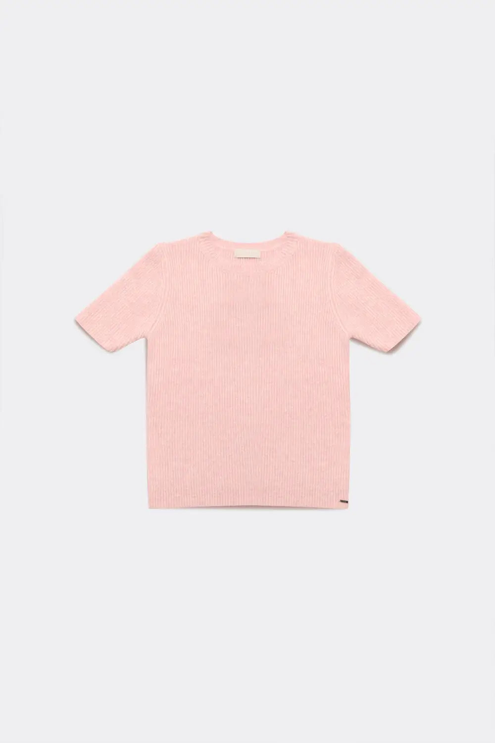 Ribbed short sleeve crop knitted top in pink - Sweaters