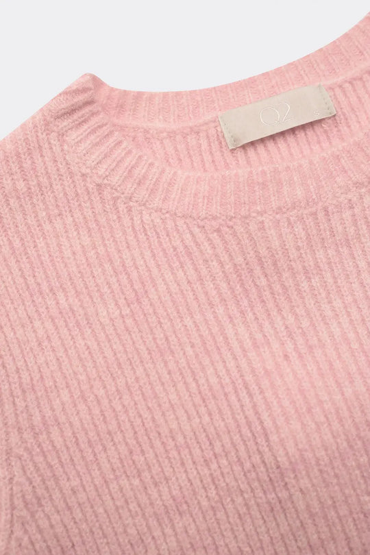 Ribbed short sleeve crop knitted top in pink - Sweaters