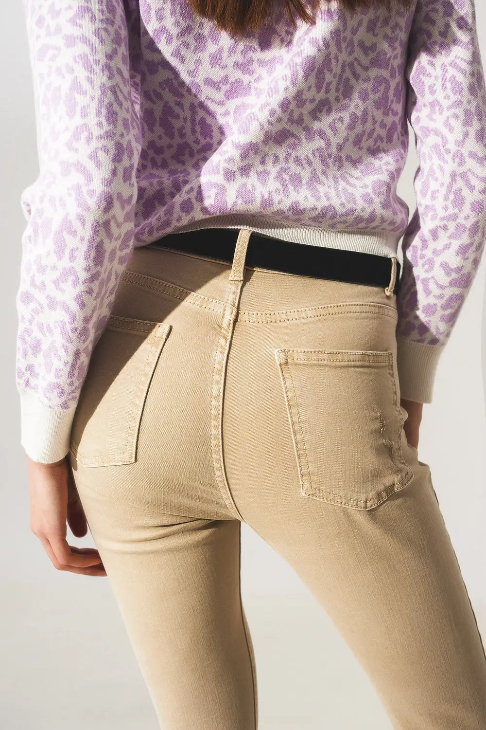 High waisted skinny jeans in beige - Colored Jeans