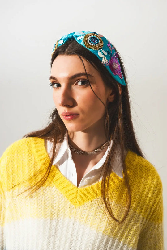 Embellished chunky headband in blue - BLUE