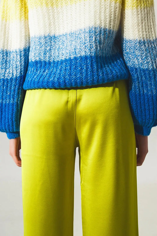 Wide leg satin pants in lime green - Pants