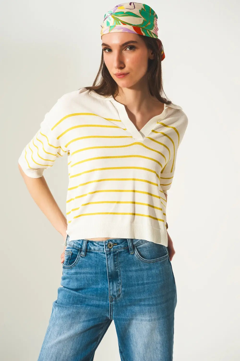 Vintage 70s stripe green polo neck jumper - Sweaters