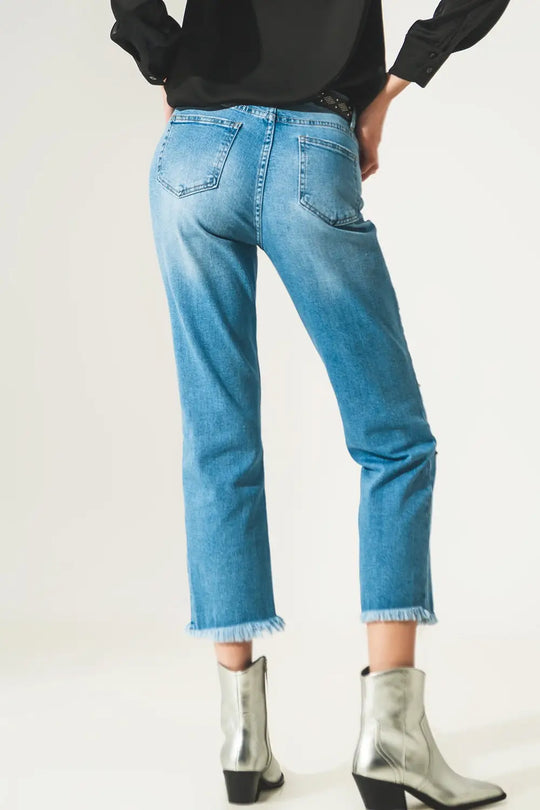 Ripped embellished jeans in lightwash