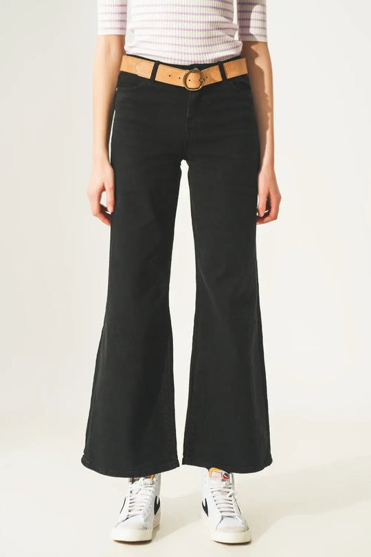 Cotton blend wide leg jeans in black - Colored Jeans