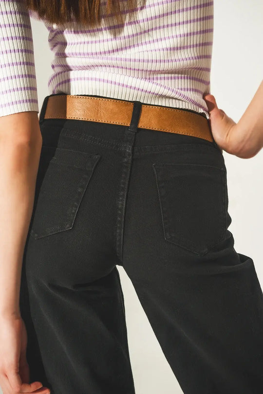 Cotton blend wide leg jeans in black - Colored Jeans