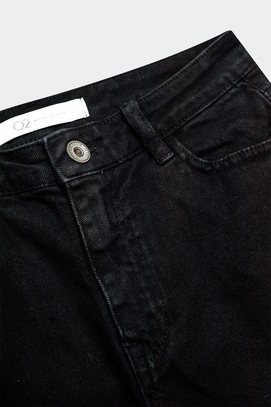 Cotton blend wide leg jeans in black