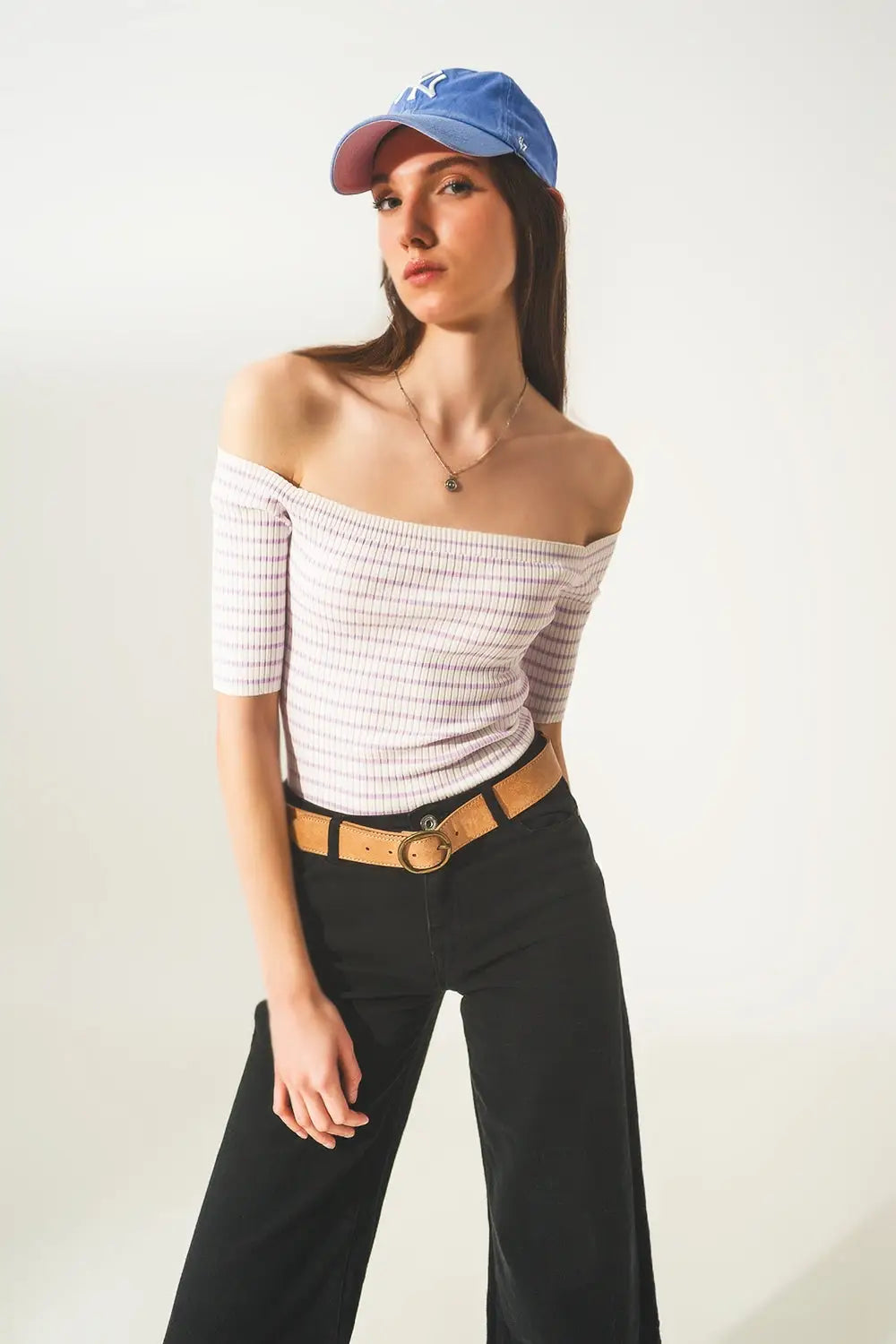 Stripe bardot top in lilac - Sweaters