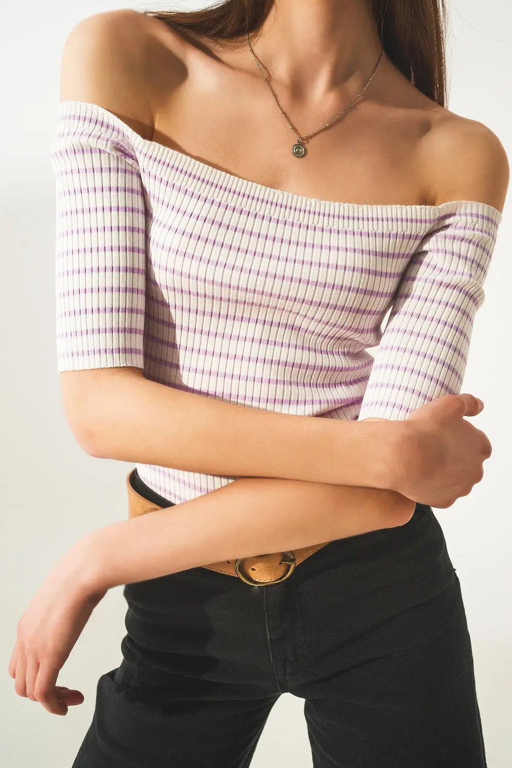 Stripe bardot top in lilac - Sweaters