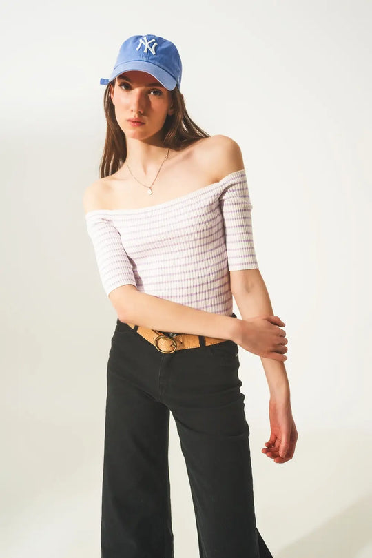 Stripe bardot top in lilac - Sweaters