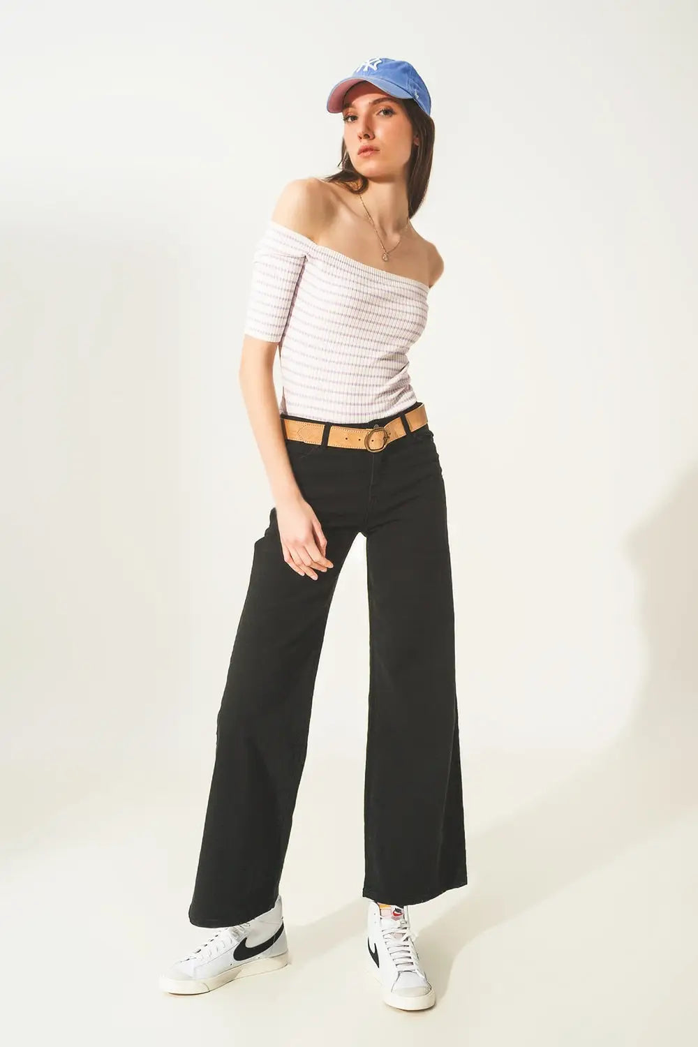 Stripe bardot top in lilac - Sweaters