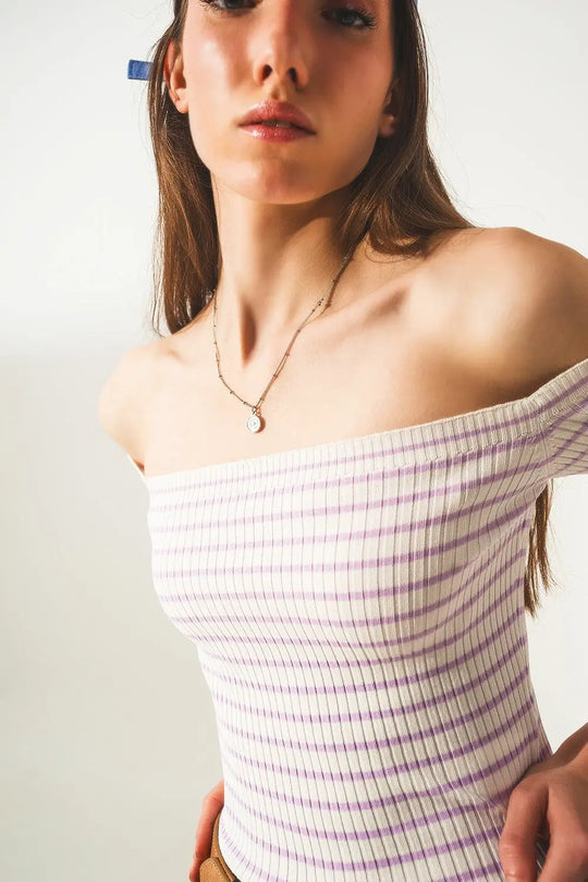 Stripe bardot top in lilac - Sweaters