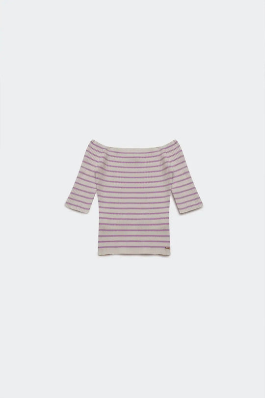 Stripe bardot top in lilac - Sweaters