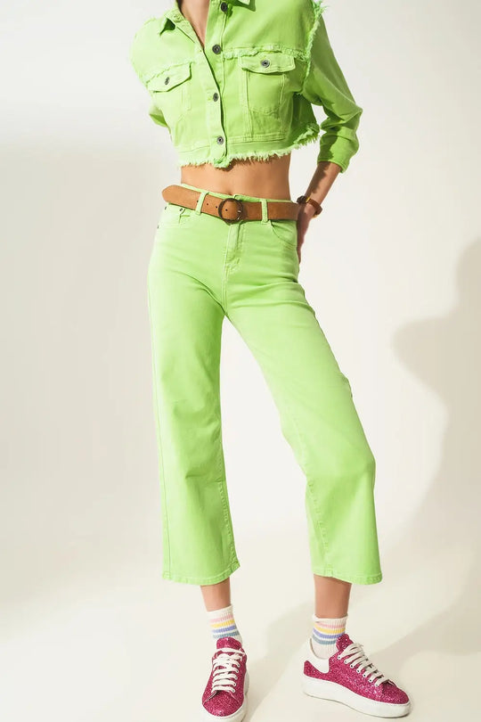 Cropped wide leg jeans in acid green - Colored Jeans