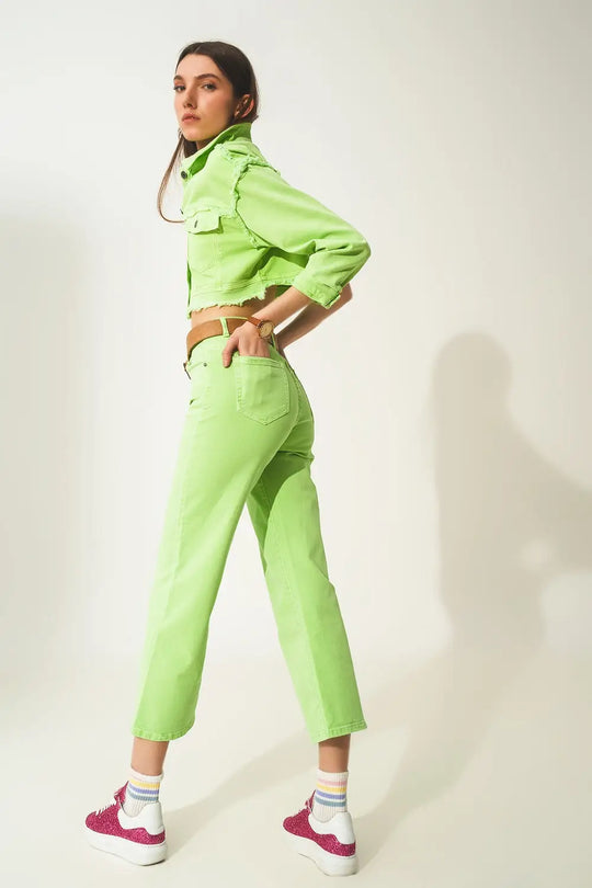 Cropped wide leg jeans in acid green - Colored Jeans