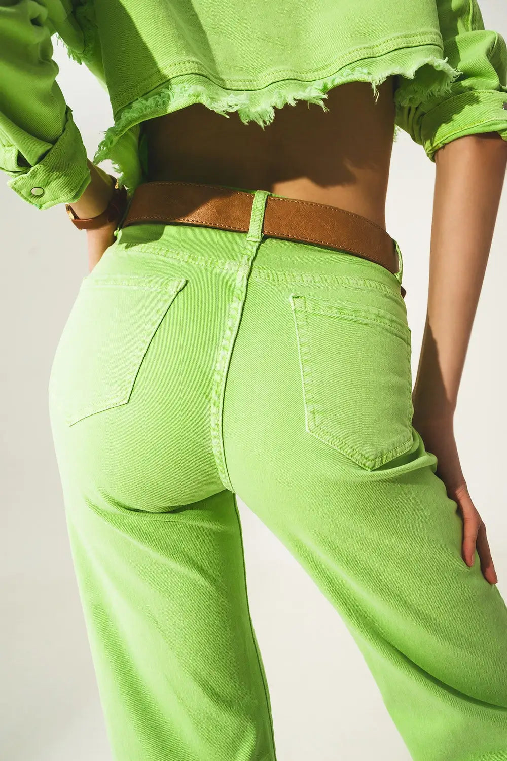 Cropped wide leg jeans in acid green - Colored Jeans