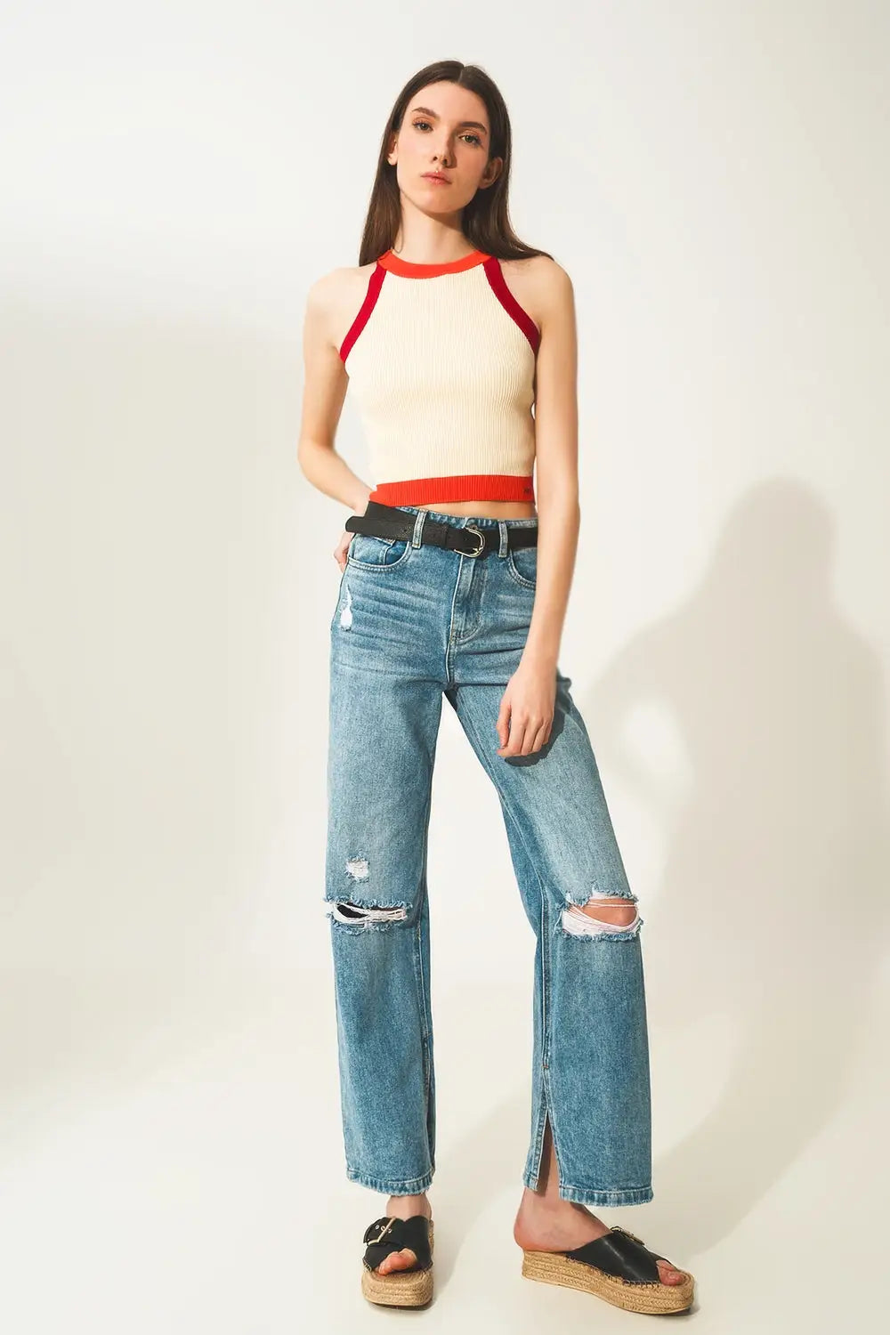 Ribbed cropped vest top in red - Tops